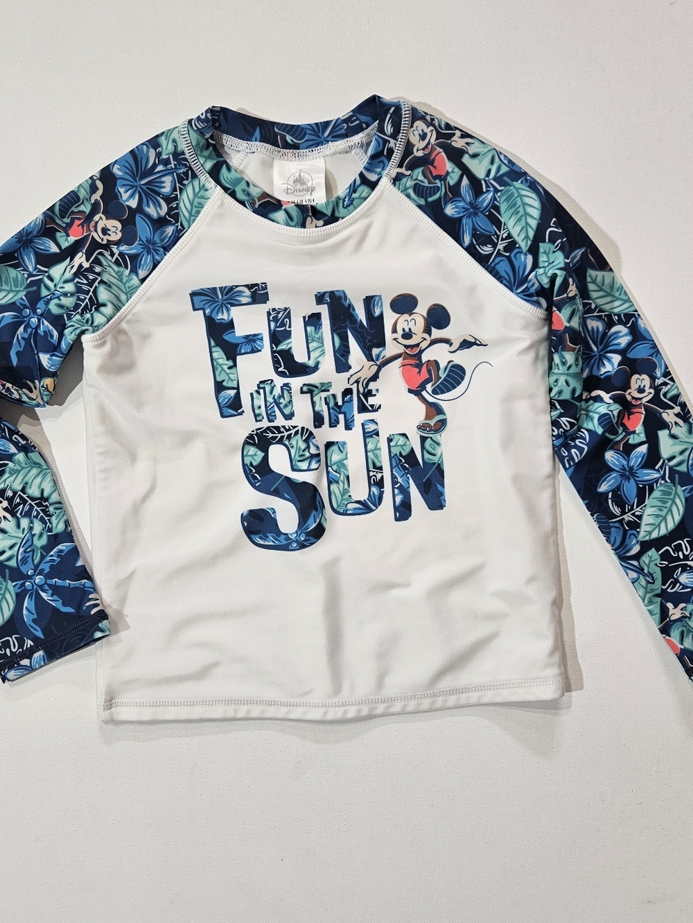Disney Kids Shirt Boys Size 4 White Green Blue Tropical Mickey Mouse Graphic